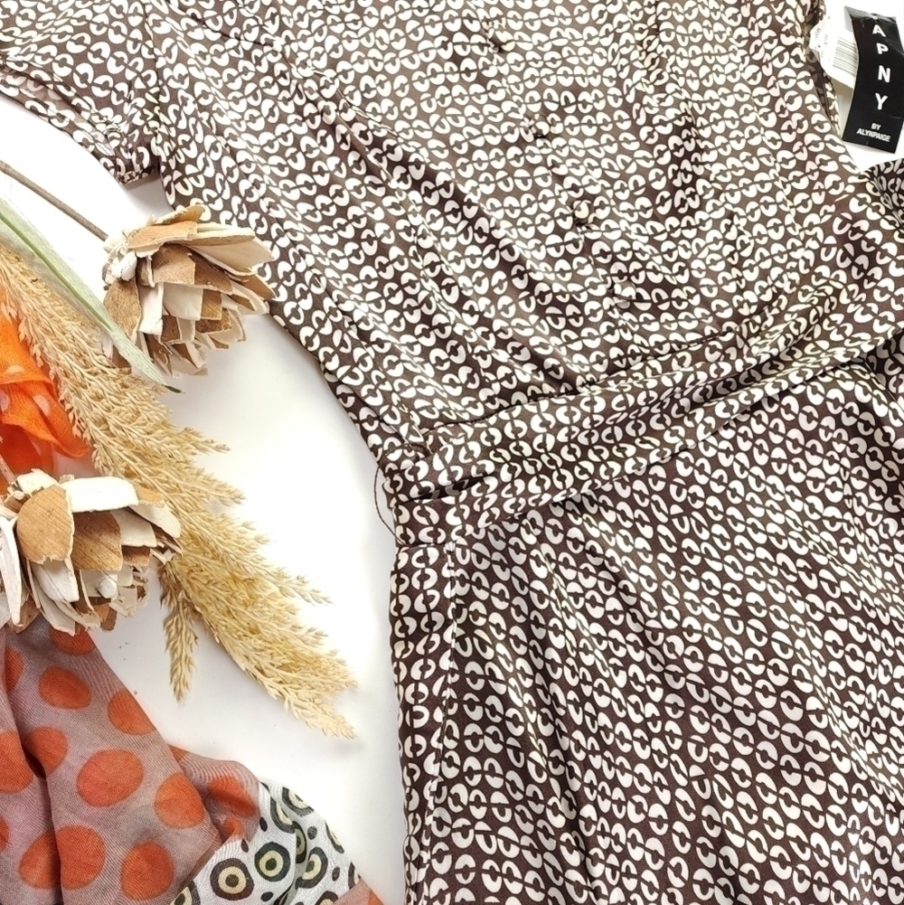 New A.P.N.Y. Brown White Patterned Satin Dress Sz 12 - Picture 7 of 16